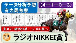 【ラジオNIKKEI賞2023】データ分析予想、データ消去法、有力馬考察、（４－１－０－３）データ分析該当馬、真夏の３歳馬ハンデ決戦！