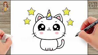 How to Draw Cute Unicorn CAT | Learn to draw Cat | Kittycorn Very Very Easy