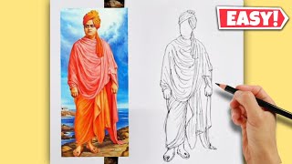 How to draw Swami Vivekananda step by step / Vivekananda Drawing / Easy Drawing / Youth day drawing