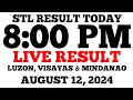 STL Result Today 8PM Draw August 12, 2024 STL Luzon, Visayas and Mindanao LIVE Result