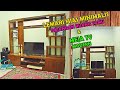 partisi ruangan minimalis modern kayu jati dan meja tv ruang tamu