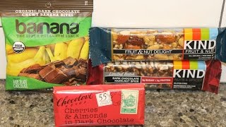 Barnana Organic Banana Bites, Chocolove Cherries \u0026 Almonds, KIND Fruit \u0026 Nut and Hazelnut Spice