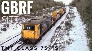 GBRf 73 128 TnT with 73 107 on SITT duties working 3Y05 past Whitstable in the snow