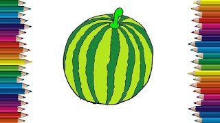 How to draw a watermelon easy step by step | Fruits drawing and coloring