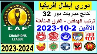 دوري ابطال افريقيا 2023-2024 - نتائج مباريات دور 32 دوري أبطال أفريقيا اليوم الاثنين 2-10-2023