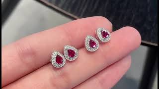 Get attracted to Diamond Earrings that have Red Ruby Pear Shape Gemstone