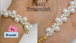 Beads jewellery making| white pearl beads bracelet making tutorial #howtomakeabeadbracelet