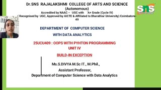 Build In Exception | Python Programming | SNS INSTITUTIONS