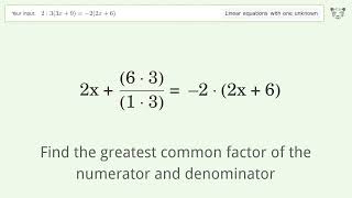 Solve 2:3(3x+9)=-2(2x+6): Linear Equation Video Solution | Tiger Algebra