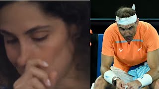 Rafa Nadal’s wife is in tears as she watches the defending champion crash