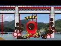 踏切アニメ　橋を修理するドクターイエロー　railroad crossing and train railway level crossover クレーン車　トレーラー