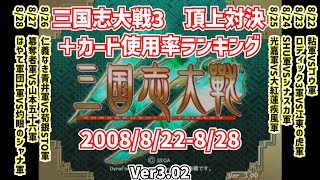 【三国志大戦3】2008年8月22日～8月28日　Ver3.02【頂上対決＋カード使用率ランキング】