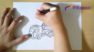 How to Draw Crane Truck step by step