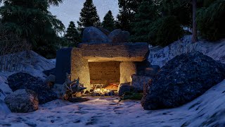 Snowy Cave Camping - Blizzard and Fireplace Sounds for Sleeping - Fireplace and Book