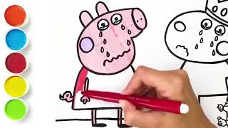 Drawing and Coloring Peppa Pig and Suzy Sheep Saying Goodbye Drawings for Kids