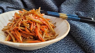 簡單健康送飯小菜：【金平牛蒡 】/ Japanese Burdock \u0026 Stir-fry Recipe / きんぴらごぼうレシピ