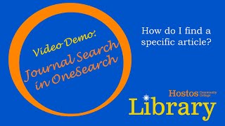 Find an Article With OneSearch Journal Search