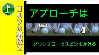 【ゴルフの裏技２】    　アプローチではダウンブロー気味に打ちスピンをかける