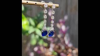 5.51 carat natural royal blue sapphire earrings with 1.31 carat natural diamonds