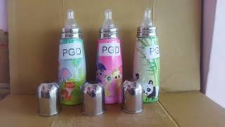 PGD Baby Stainless Steel Milk Feeding Bottle, Slim Digital Painting Multicolor Printing Finish