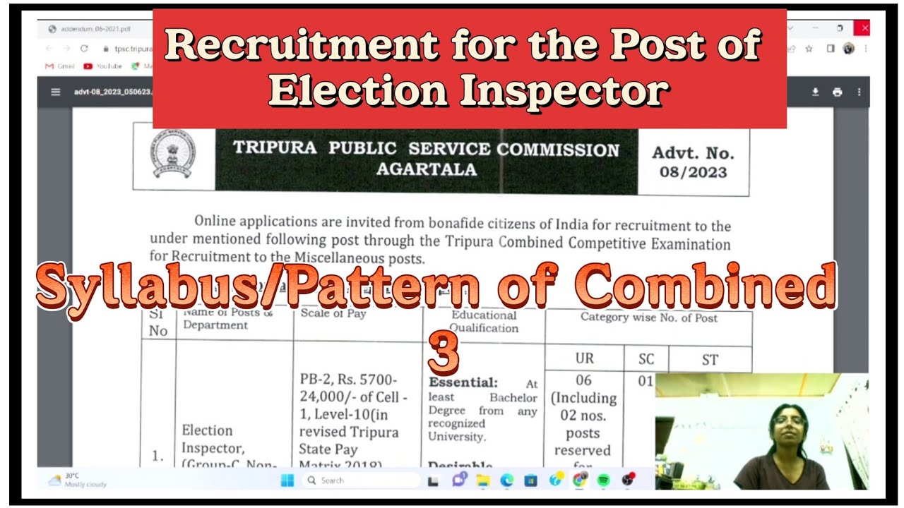 Recruitment For Rhe Post Of Election Inspector | #tpsc #tpsccombined ...