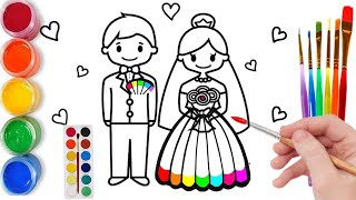 How to draw a bride and groom for kids /Как нарисовать жениха и невесту для детей