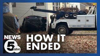 Police pursuit ends with stolen Hyundai crashing into basement of home