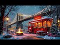 year end swing jazz ambience festive coffee bus scene by brooklyn bridge for holiday cheer 🎄