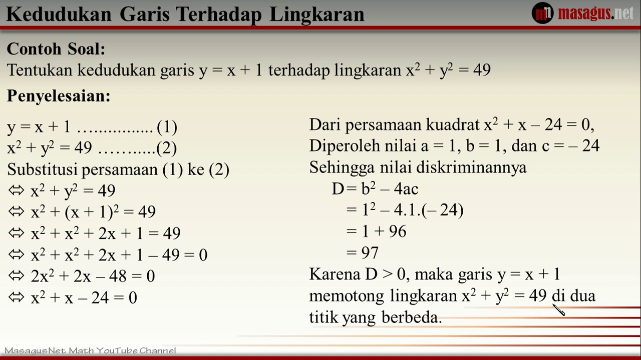 Contoh Soal Kedudukan Garis Terhadap Lingkaran #1 - YouTube