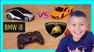BMW i8 RC car vs Lamborghini remote control car videos for kids.