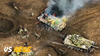 Drone footage! Ukrainian stugna destroys five Russian armored column in Dibrova