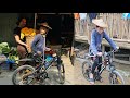 The first time sitting on a bicycle, will the boy learn to ride a bicycle by himself?