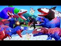 ALL RED SPIDER-MAN Battle in Jurassic World | Dinosaur Pro SuperHero Team | Jurassic World Evolution