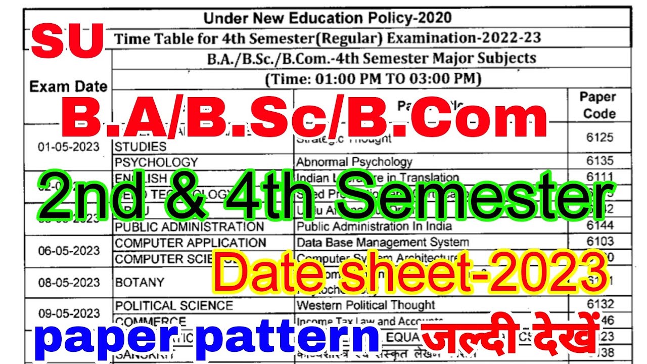 BA BSc BCom 2nd & 4th Semester Exams Time Table-2023 परीक्षाएं होंगी इस ...