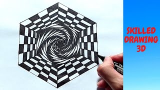 How To Draw Illusions 3D | Drawing Hexagon - Easy 3D Trick Art