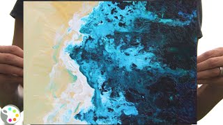 How to Paint in Acrylics | Easy Ocean and Beach Painting Tutorial | 15-minute painting!