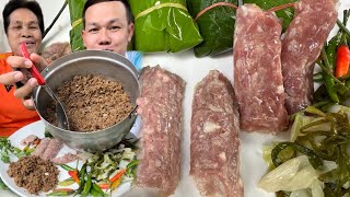 ปิ้งแหนมเนื้อแหนมหมูกับแจ่วปลาแห้งส้มผัก