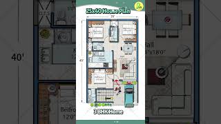 25’× 40’ House Plan with Car Parking, 3BHK, 25 by 40 Home Plan, 25*40 House Design