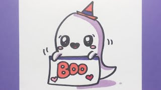 HOW TO DRAW A CUTE GHOST, HALLOWEEN DRAWING