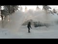 person turns boiling water into ice in freezing finland