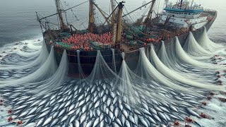 Norwegian fishermen use robots to catch billions of anchovies like this, giant trawl catches fish