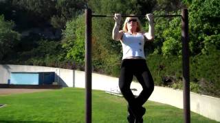 Chin ups with Sue, 51 year old personal trainer