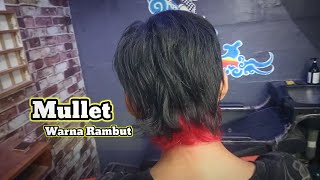 Mullet warna🔥|| potong Mullet rambut ikal dengan warna Red chery hiden haircolor