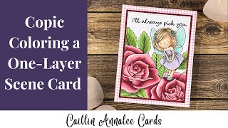 Copic Coloring a One-Layer Digital Scene Card | Sweet November Stamps Fairy and Rose Flowers