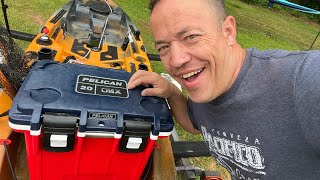 Pelican Elite 20 Qt. Cooler- How it fits in my kayak fishing setup for under $200