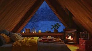 Deep Sleep with Blizzard and Fireplace Sounds | Cozy Winter Ambience and Howling Wind