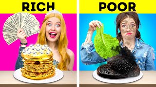 RICH VS NORMAL STUDENT || Eating Only Expensive Food For 24 HRS! Funny Challenge by 123 GO! FOOD