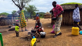 African village life#cooking Traditional Tea with Cassava for breakfast
