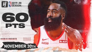James Harden EPIC 60 Points in 3 Qtrs Full Highlights | Hawks vs Rockets | November 30, 2019
