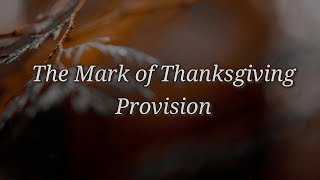 The Mark of Thanksgiving 4 | Provision |  Matthew 6:24-34